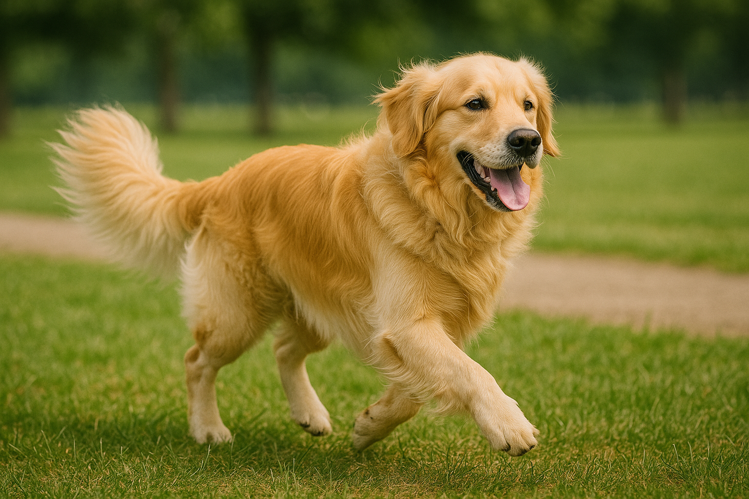 ゴールデンレトリバーの画像｜公園を走るイヌ（犬）【無料】