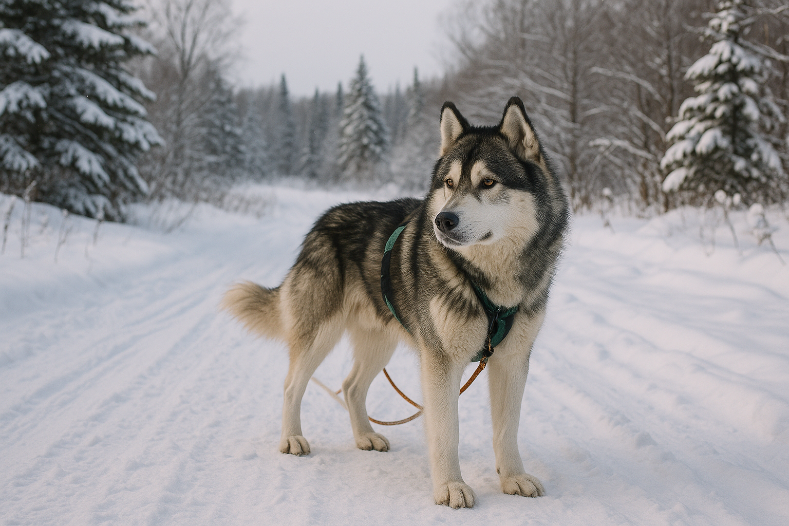 シベリアンハスキーの画像｜雪道を歩くイヌ（犬）【無料】