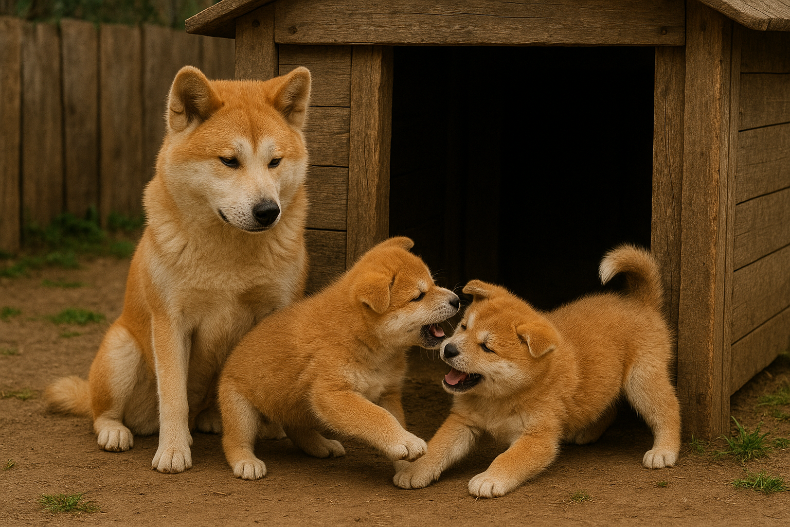 柴犬の親子の画像｜じゃれあう子犬と見守るイヌ（犬）【無料】