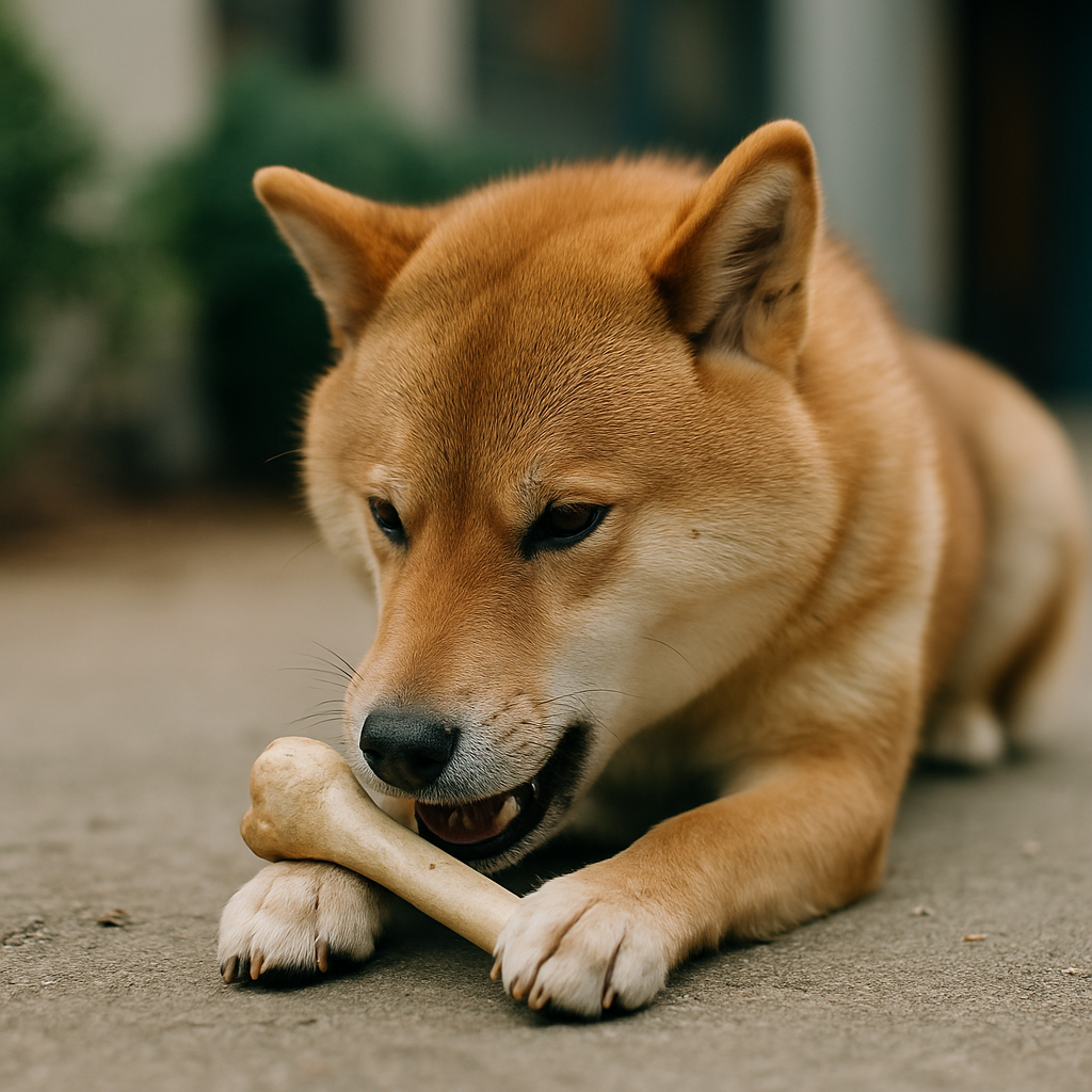柴犬の画像｜おもちゃの骨で遊ぶイヌ（犬）【無料】