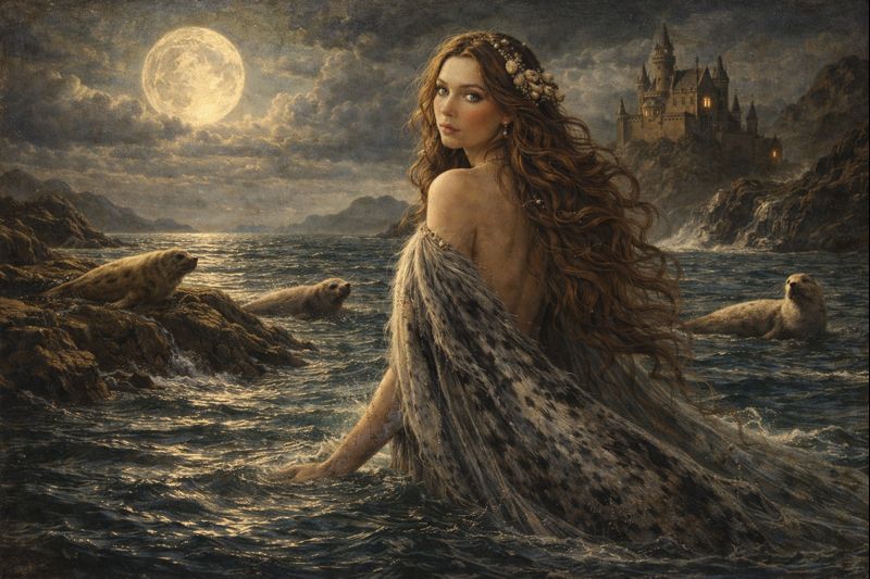 アザラシの画像｜月明かりの海に浮かぶ幻想的な風景【無料】