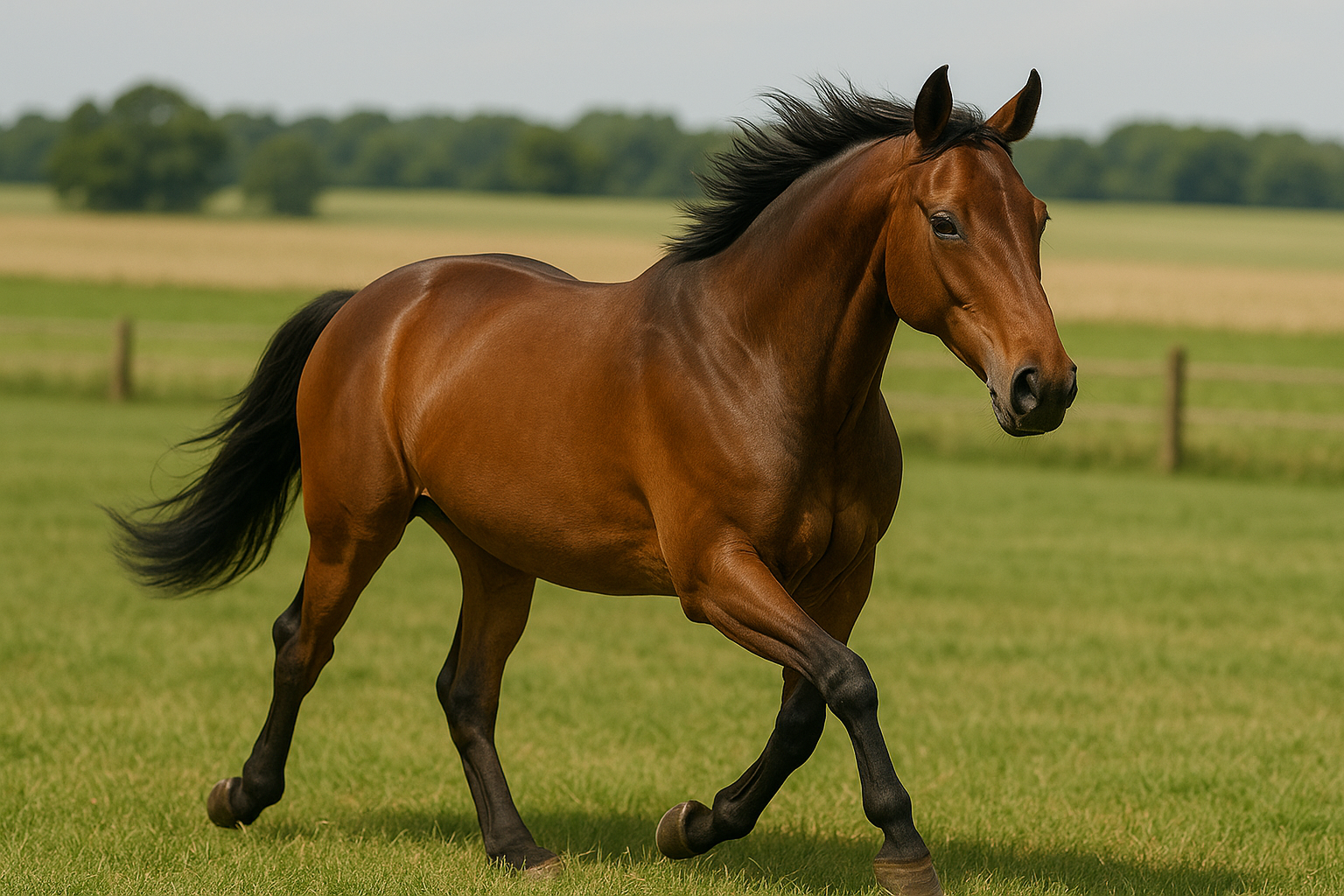 放牧地を走るサラブレッド